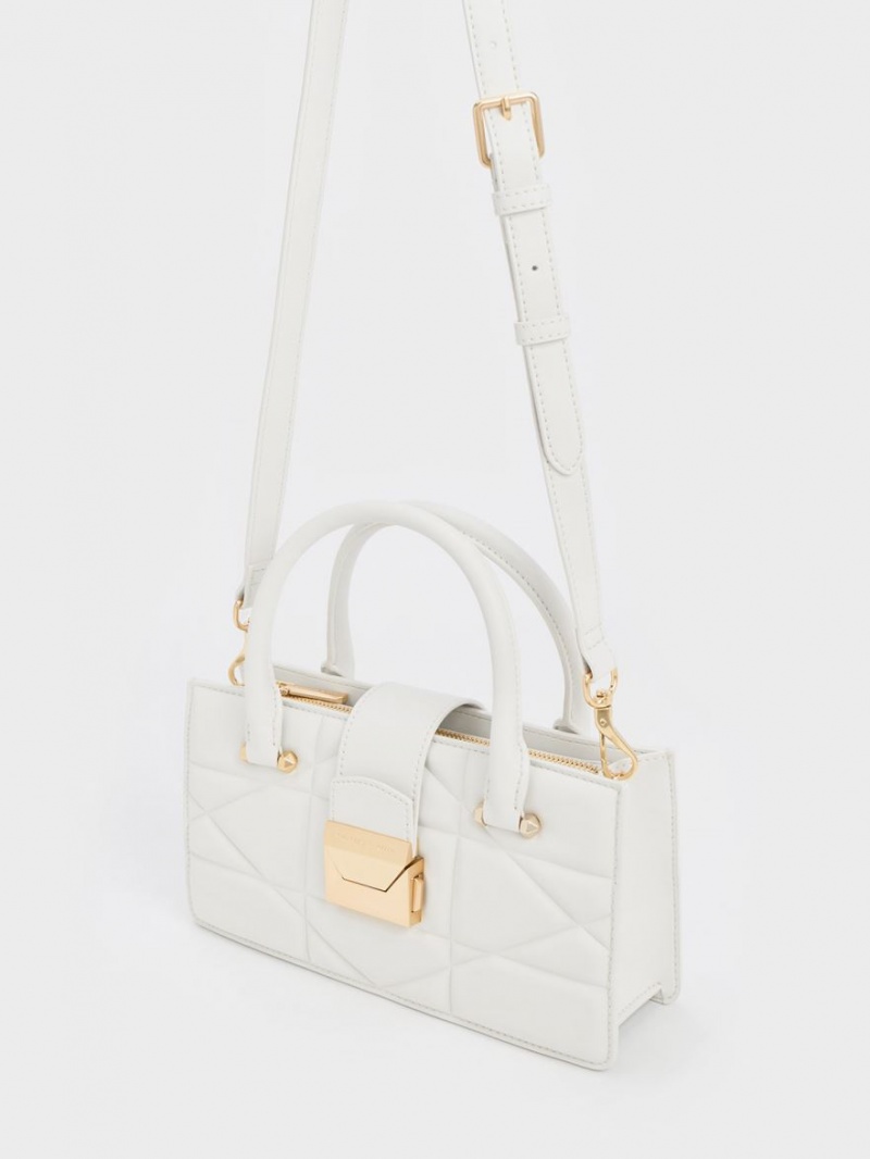 Geanta De Mana Charles & Keith Blanche Matlasat Top Albi | 321BKCEZY
