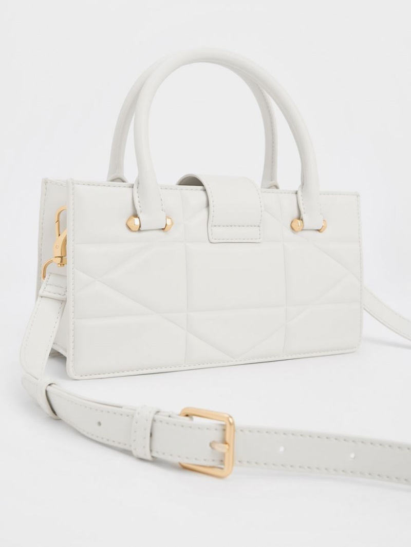 Geanta De Mana Charles & Keith Blanche Matlasat Top Albi | 321BKCEZY