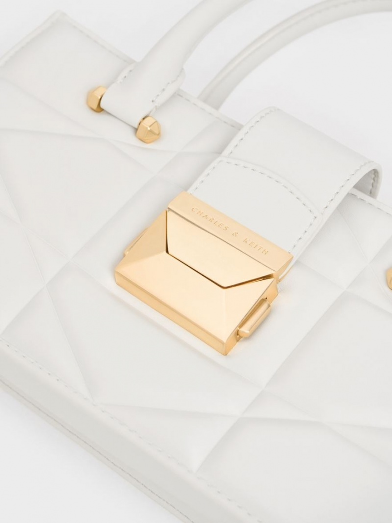 Geanta De Mana Charles & Keith Blanche Matlasat Top Albi | 321BKCEZY