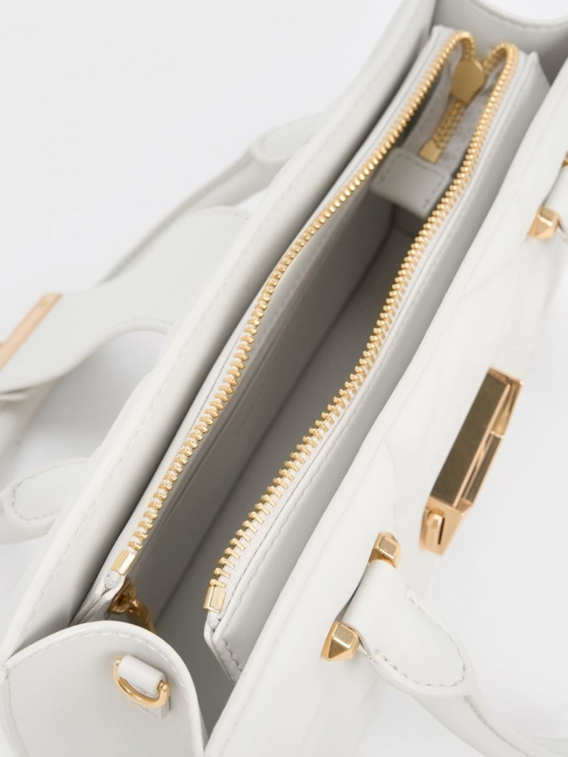 Geanta De Mana Charles & Keith Blanche Matlasat Top Albi | 321BKCEZY