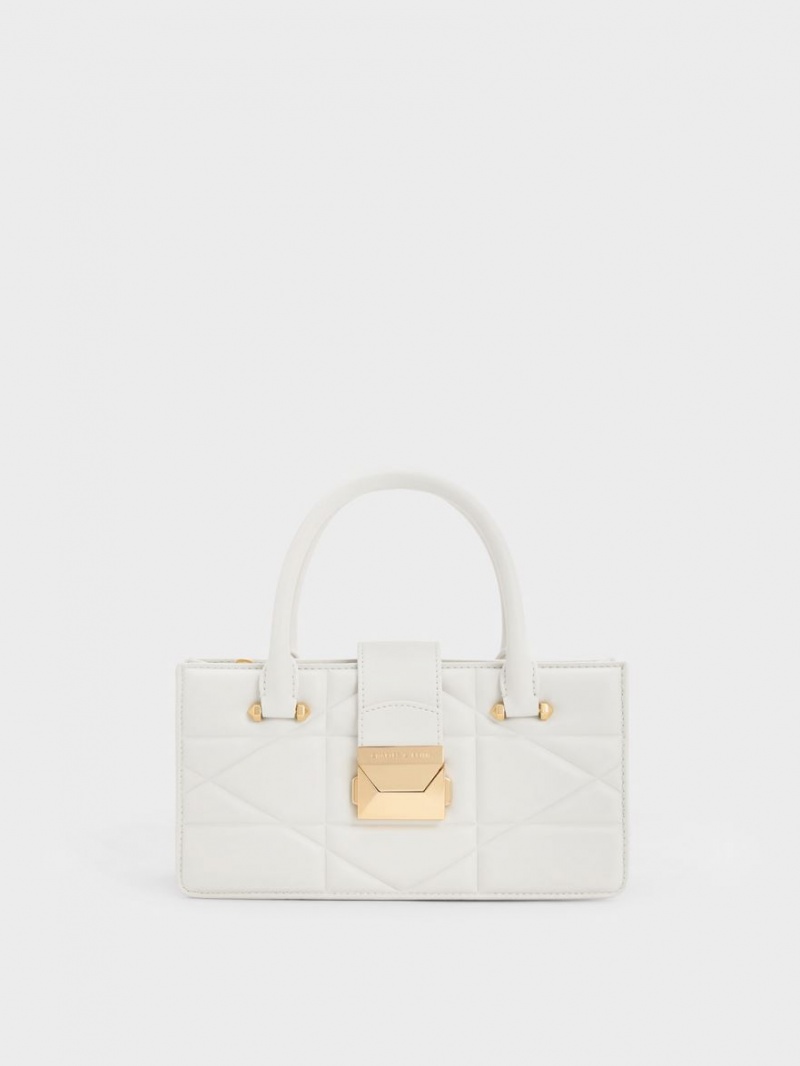 Geanta De Mana Charles & Keith Blanche Matlasat Top Albi | 321BKCEZY
