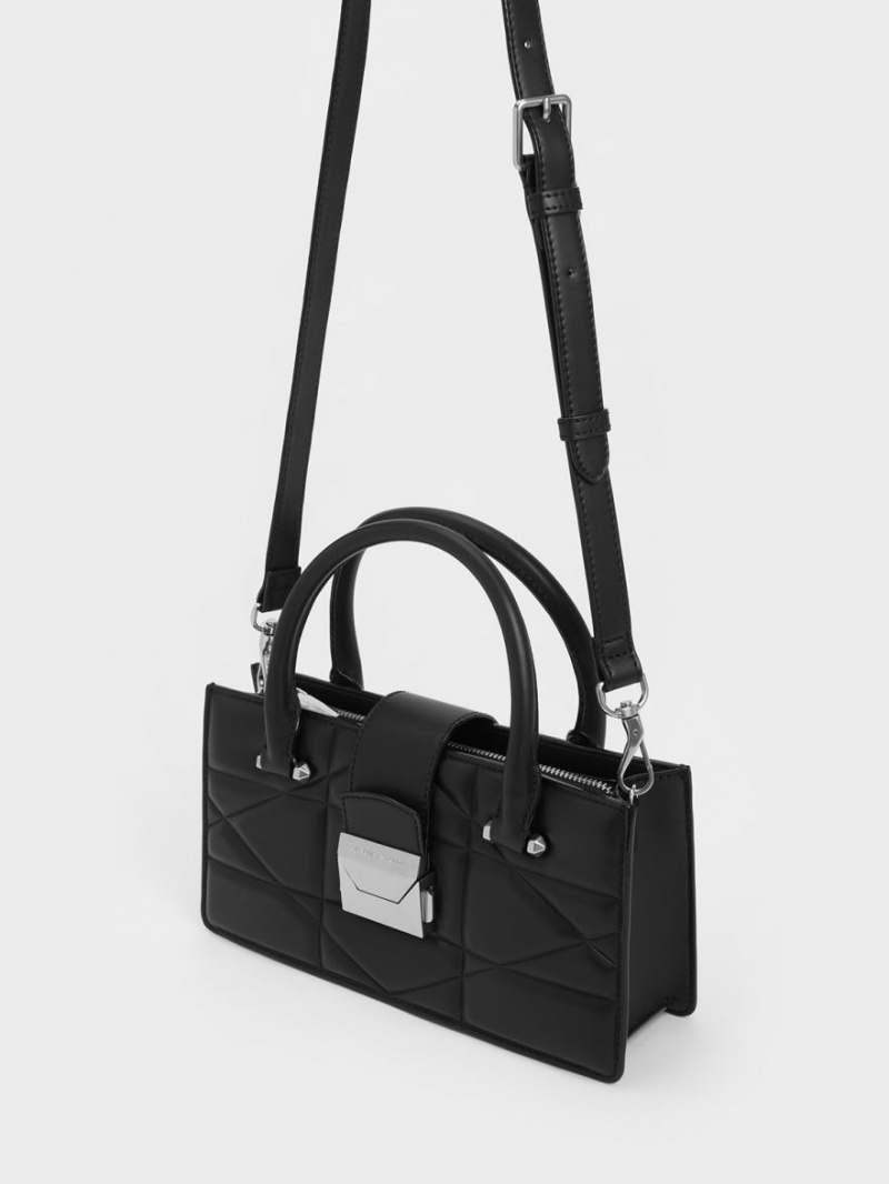 Geanta De Mana Charles & Keith Blanche Matlasat Top Negrii | 941WDSNZC