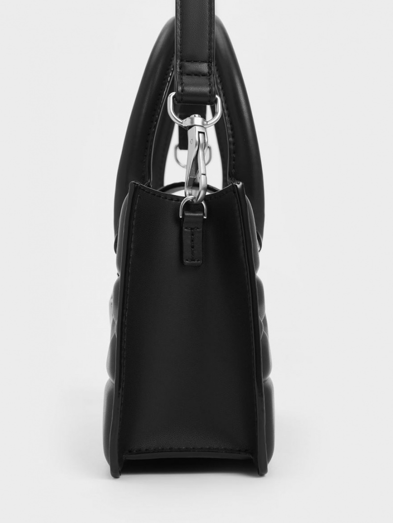 Geanta De Mana Charles & Keith Blanche Matlasat Top Negrii | 941WDSNZC