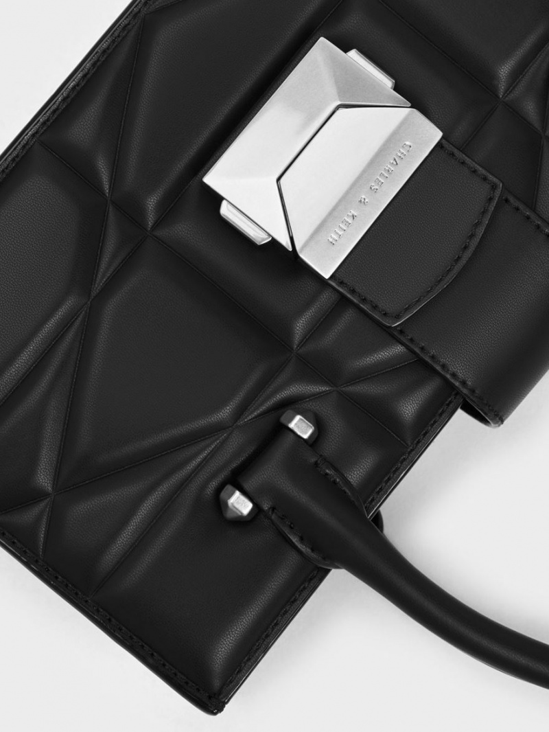 Geanta De Mana Charles & Keith Blanche Matlasat Top Negrii | 941WDSNZC
