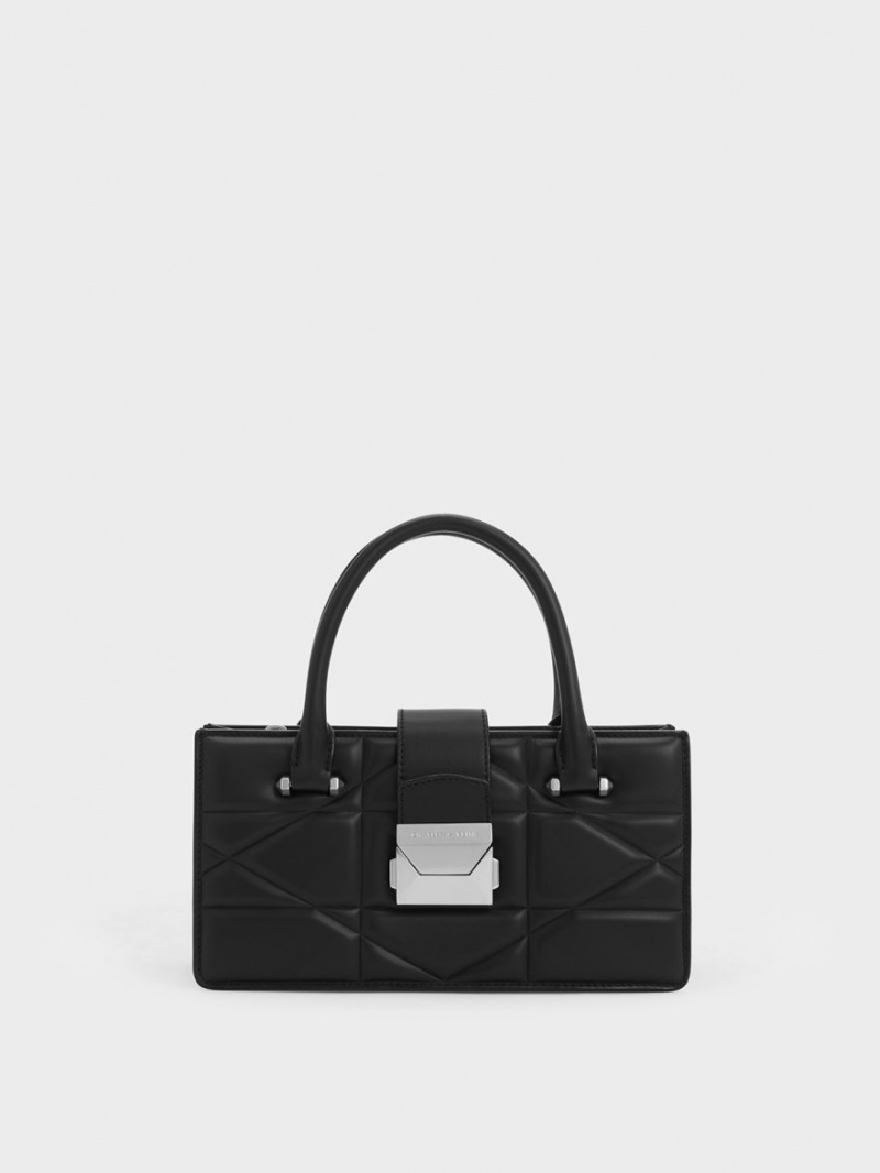 Geanta De Mana Charles & Keith Blanche Matlasat Top Negrii | 941WDSNZC