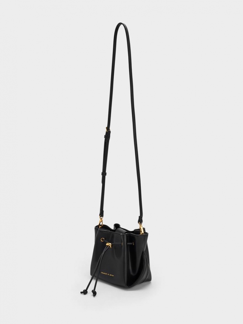 Geanta De Mana Charles & Keith Boaz Drawstring Top Negrii | 069UFTGBE