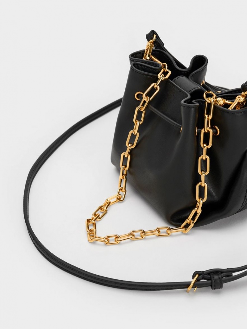 Geanta De Mana Charles & Keith Boaz Drawstring Top Negrii | 069UFTGBE