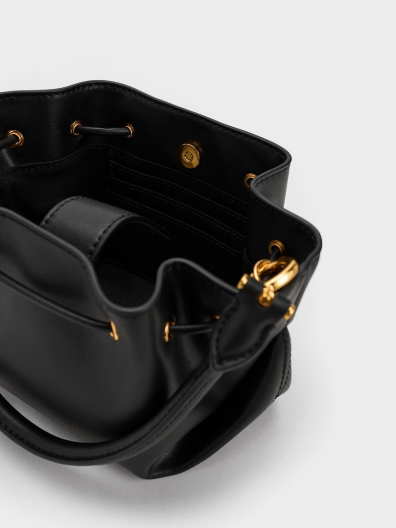 Geanta De Mana Charles & Keith Boaz Drawstring Top Negrii | 069UFTGBE
