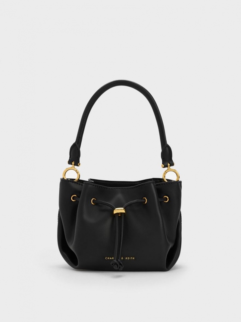 Geanta De Mana Charles & Keith Boaz Drawstring Top Negrii | 069UFTGBE