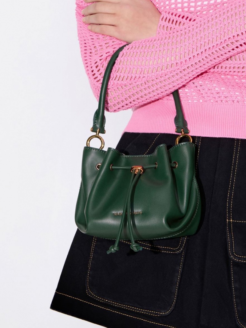 Geanta De Mana Charles & Keith Boaz Drawstring Top Verzi Inchis | 683JGWFRY