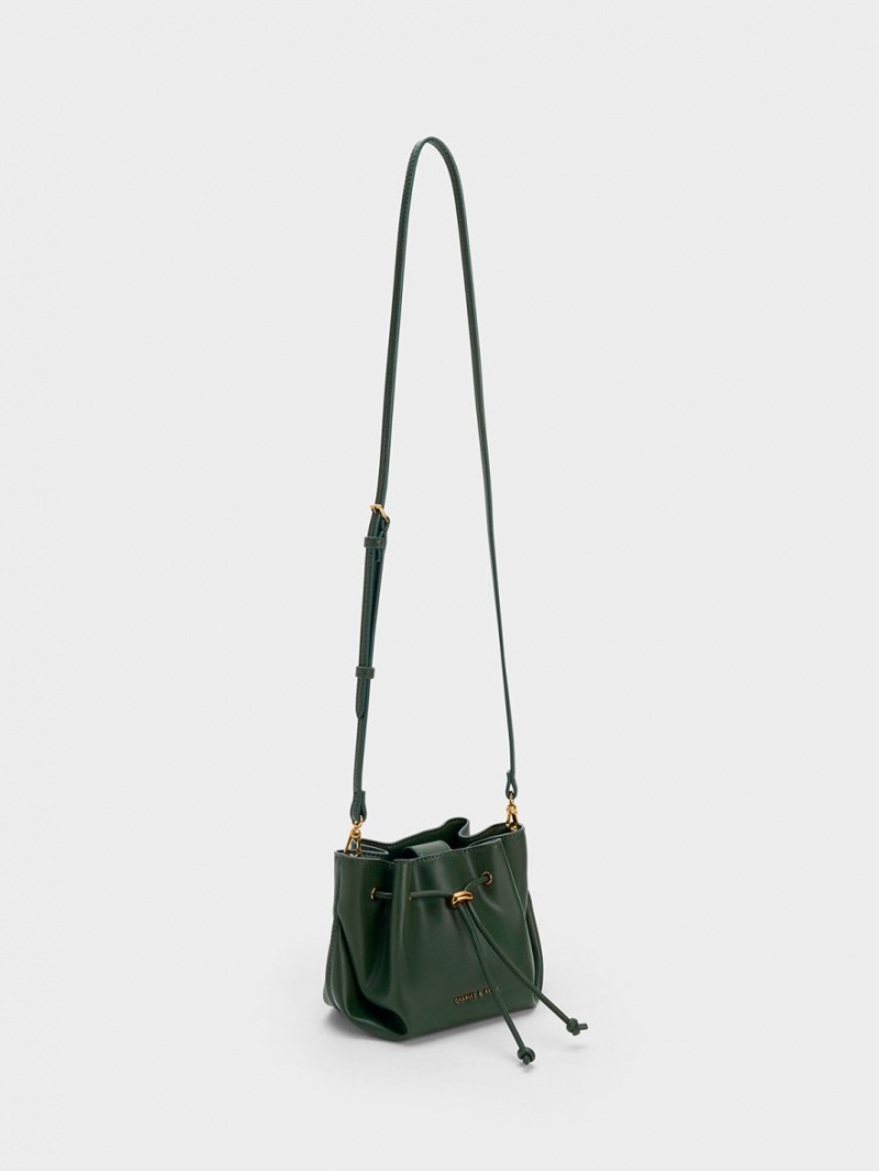 Geanta De Mana Charles & Keith Boaz Drawstring Top Verzi Inchis | 683JGWFRY