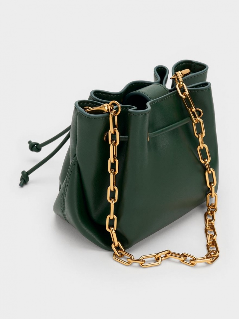 Geanta De Mana Charles & Keith Boaz Drawstring Top Verzi Inchis | 683JGWFRY