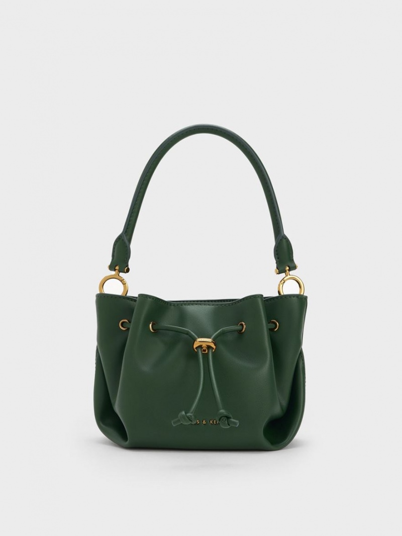 Geanta De Mana Charles & Keith Boaz Drawstring Top Verzi Inchis | 683JGWFRY