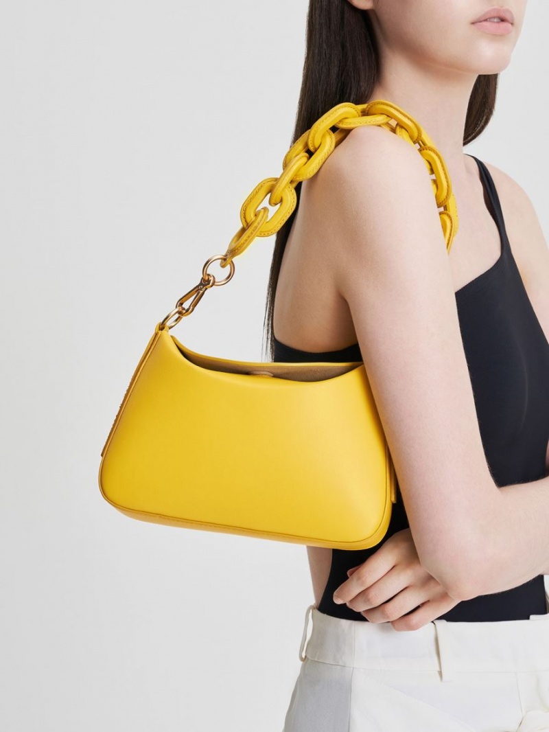 Geanta De Mana Charles & Keith Catena Chain Galbeni | 758QKJRLC