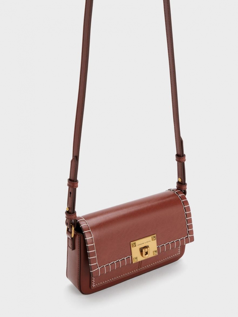 Geanta De Mana Charles & Keith Circe Stitch-Trim Top Maro | 206AFDGIM