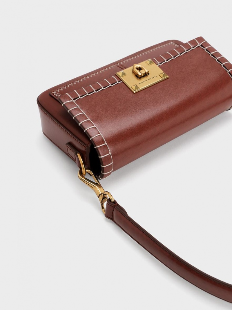 Geanta De Mana Charles & Keith Circe Stitch-Trim Top Maro | 206AFDGIM