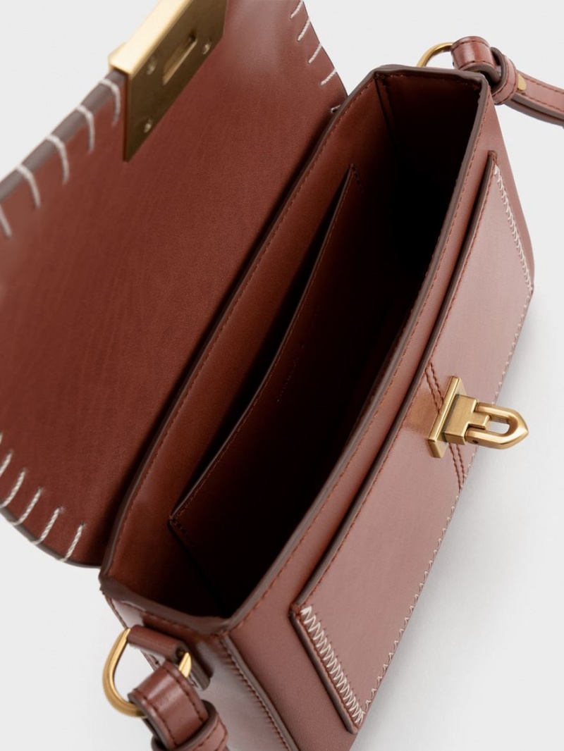 Geanta De Mana Charles & Keith Circe Stitch-Trim Top Maro | 206AFDGIM