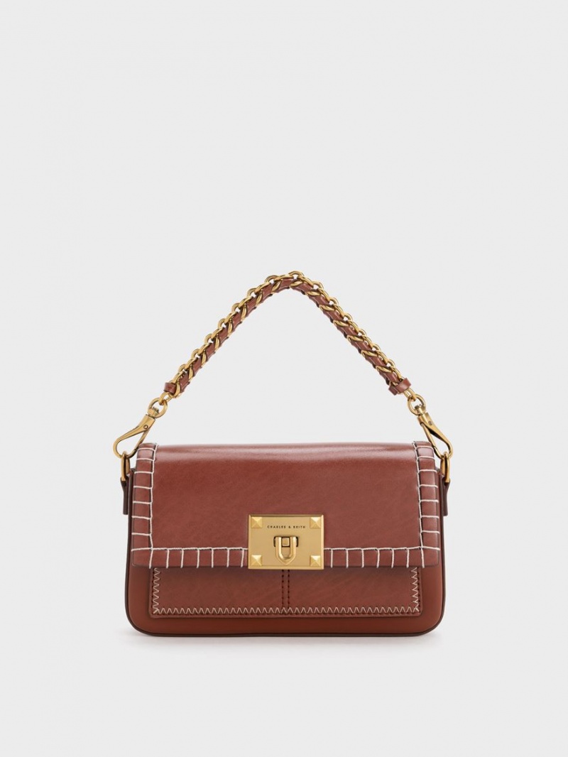 Geanta De Mana Charles & Keith Circe Stitch-Trim Top Maro | 206AFDGIM