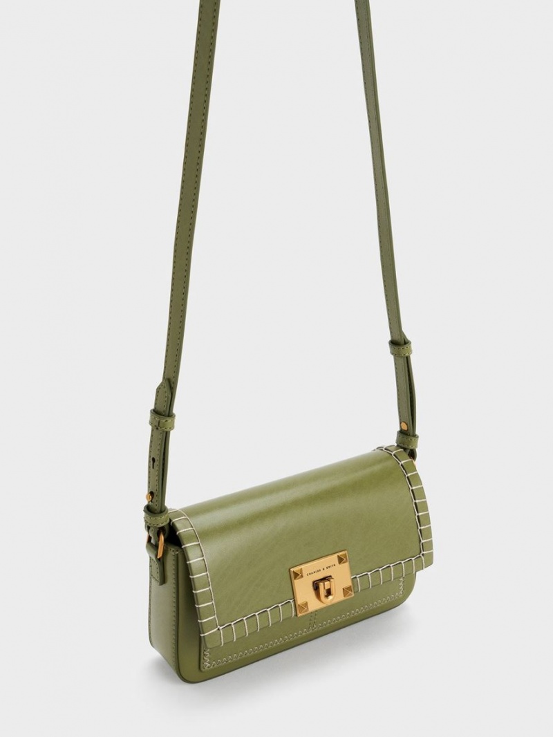 Geanta De Mana Charles & Keith Circe Stitch-Trim Top Masline Verzi | 684VTUCPL