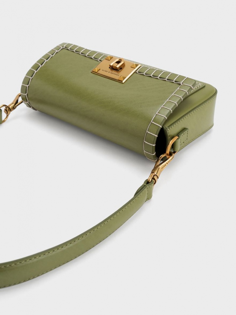 Geanta De Mana Charles & Keith Circe Stitch-Trim Top Masline Verzi | 684VTUCPL