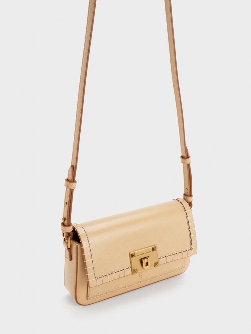 Geanta De Mana Charles & Keith Circe Stitch-Trim Top Bej | 148ENKWBI