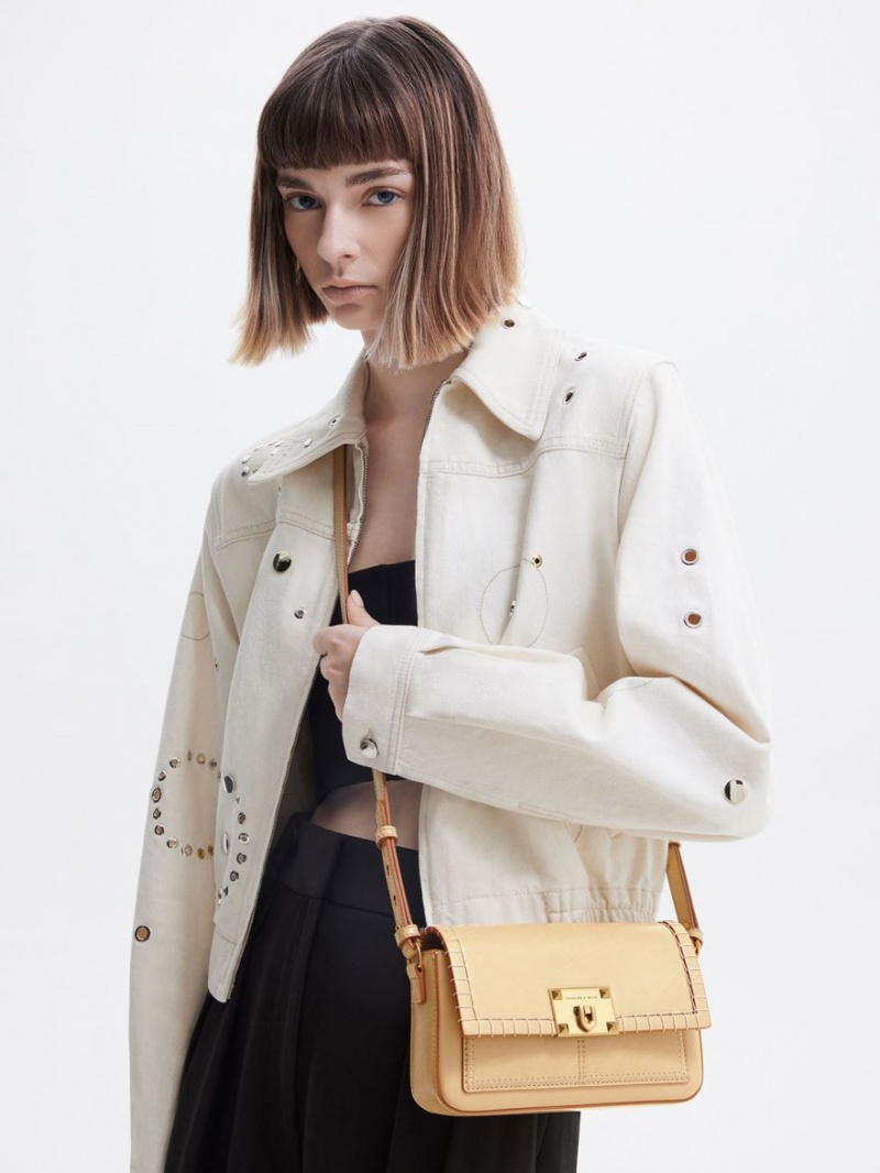 Geanta De Mana Charles & Keith Circe Stitch-Trim Top Bej | 148ENKWBI