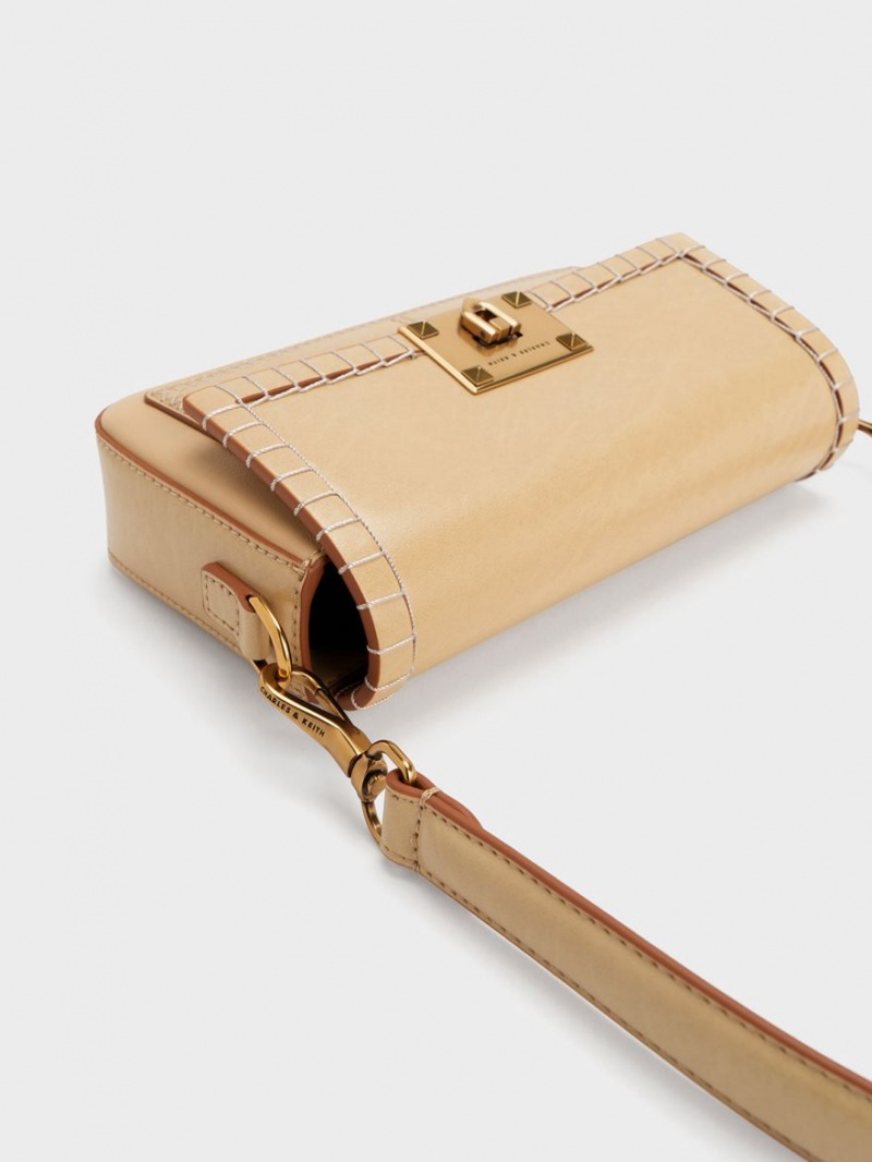 Geanta De Mana Charles & Keith Circe Stitch-Trim Top Bej | 148ENKWBI