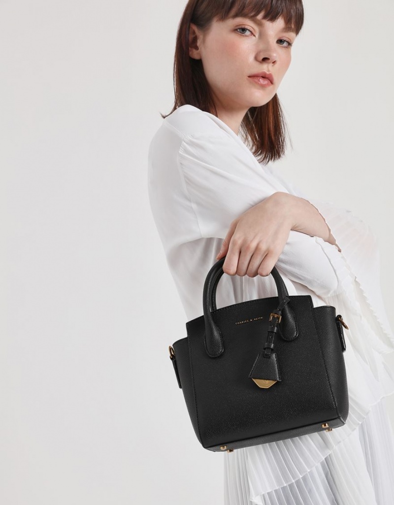 Geanta De Mana Charles & Keith Clasici Double Top Negrii | 071DQMSBN