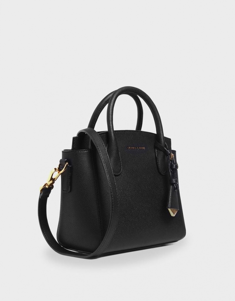 Geanta De Mana Charles & Keith Clasici Double Top Negrii | 071DQMSBN