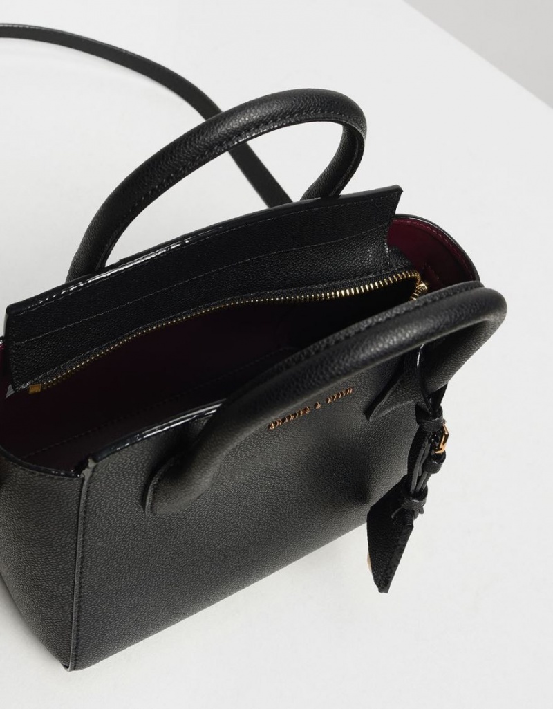 Geanta De Mana Charles & Keith Clasici Double Top Negrii | 071DQMSBN