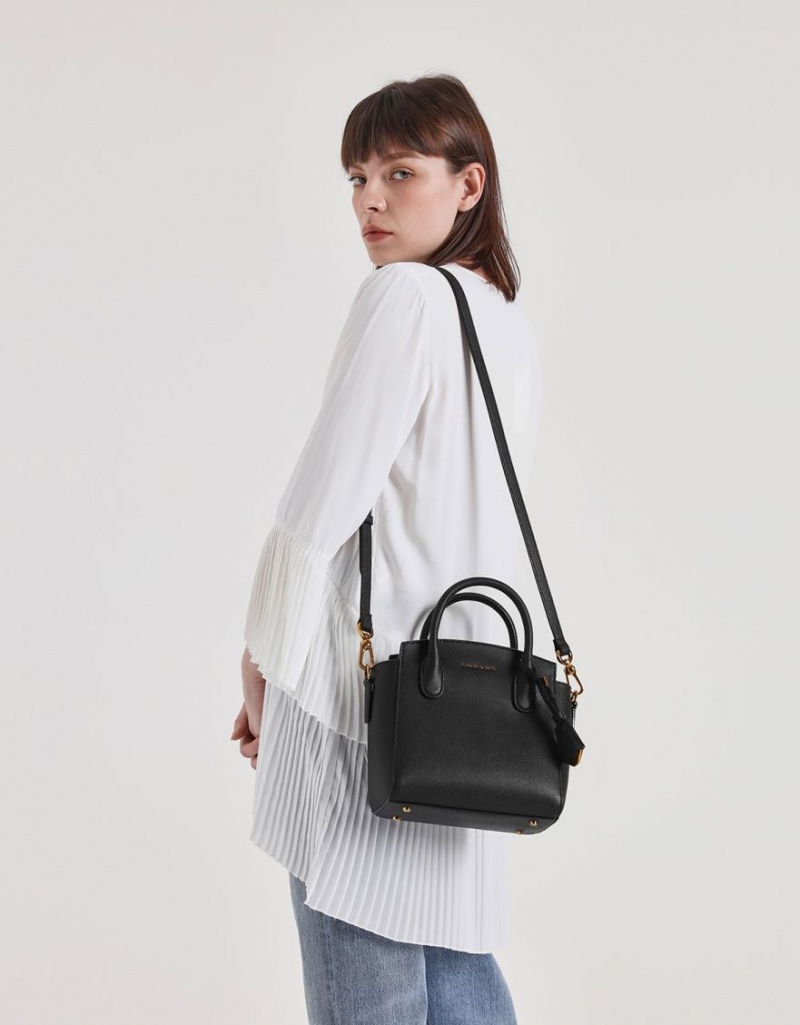 Geanta De Mana Charles & Keith Clasici Double Top Negrii | 071DQMSBN