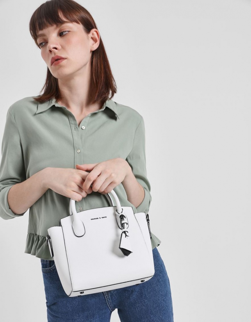 Geanta De Mana Charles & Keith Clasici Double Top Albi | 583UFZNXT