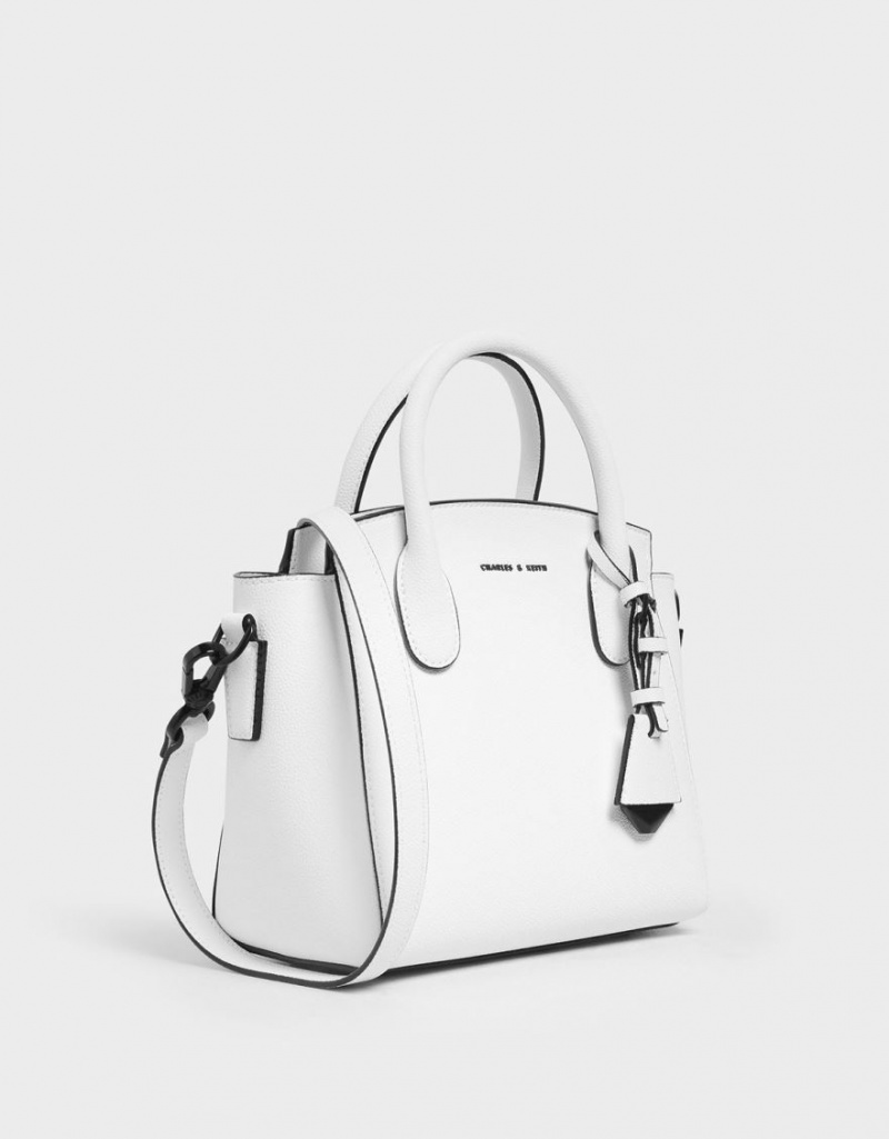 Geanta De Mana Charles & Keith Clasici Double Top Albi | 583UFZNXT