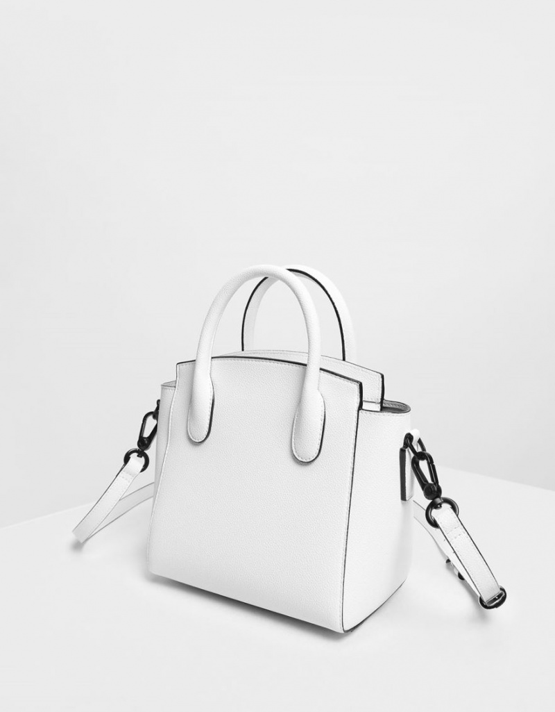 Geanta De Mana Charles & Keith Clasici Double Top Albi | 583UFZNXT