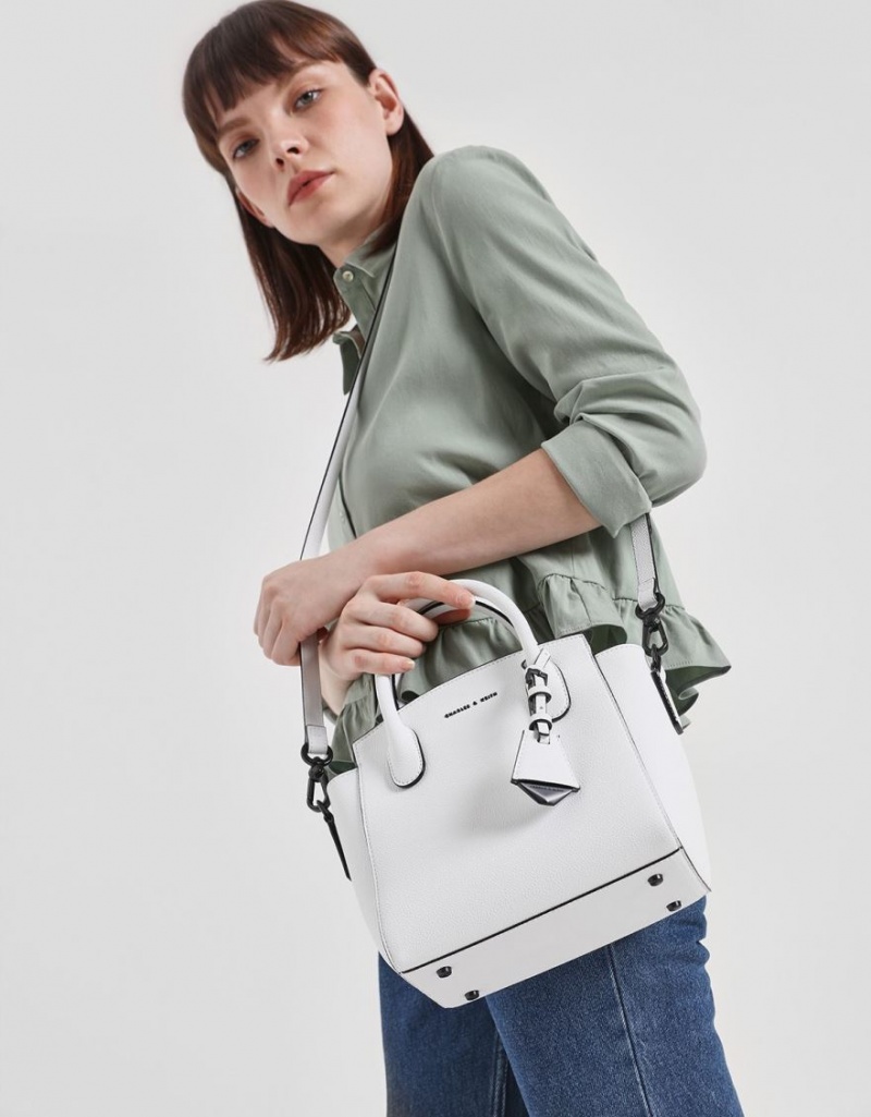 Geanta De Mana Charles & Keith Clasici Double Top Albi | 583UFZNXT