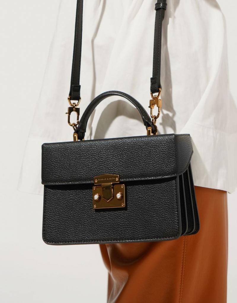 Geanta De Mana Charles & Keith Clasici Push-Lock Top Negrii | 137XCNOIA