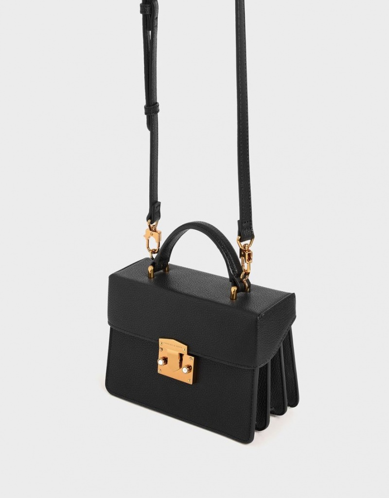 Geanta De Mana Charles & Keith Clasici Push-Lock Top Negrii | 137XCNOIA