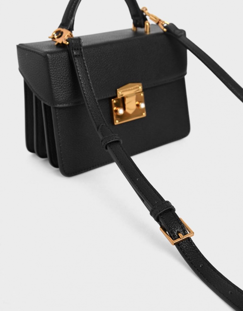 Geanta De Mana Charles & Keith Clasici Push-Lock Top Negrii | 137XCNOIA