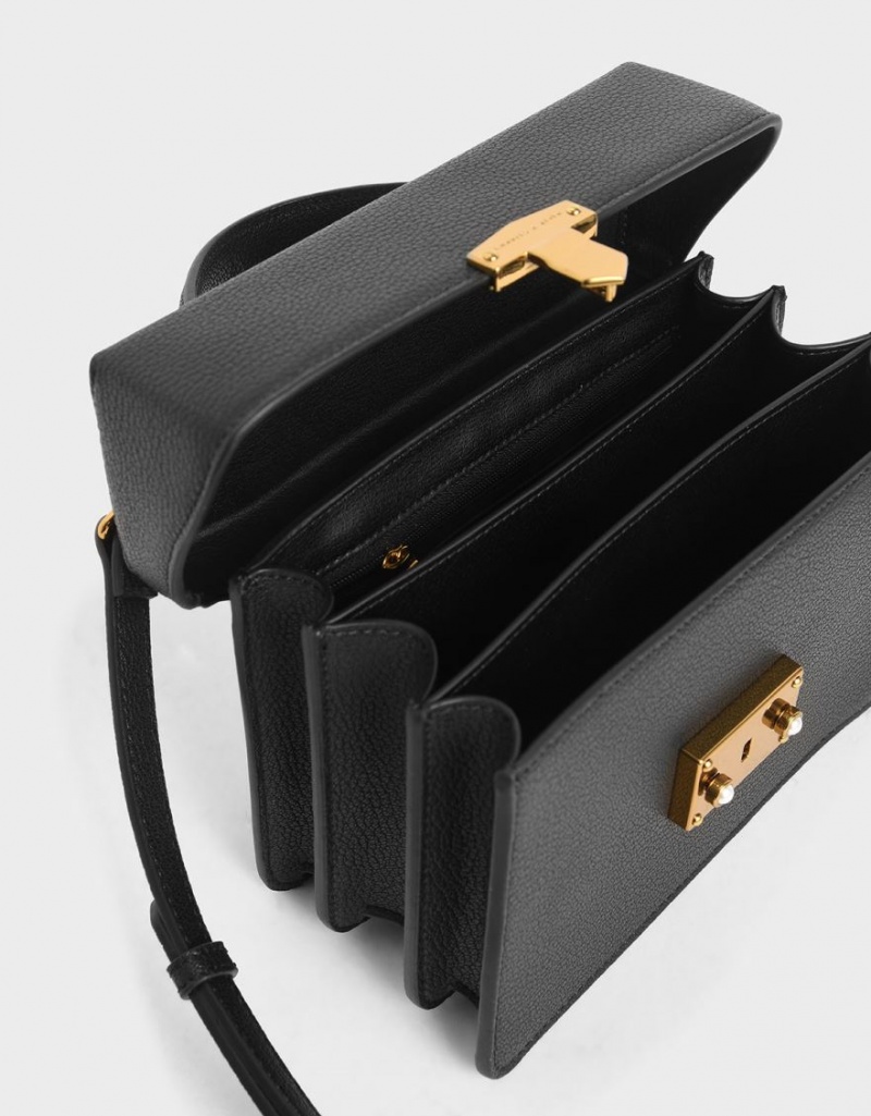 Geanta De Mana Charles & Keith Clasici Push-Lock Top Negrii | 137XCNOIA