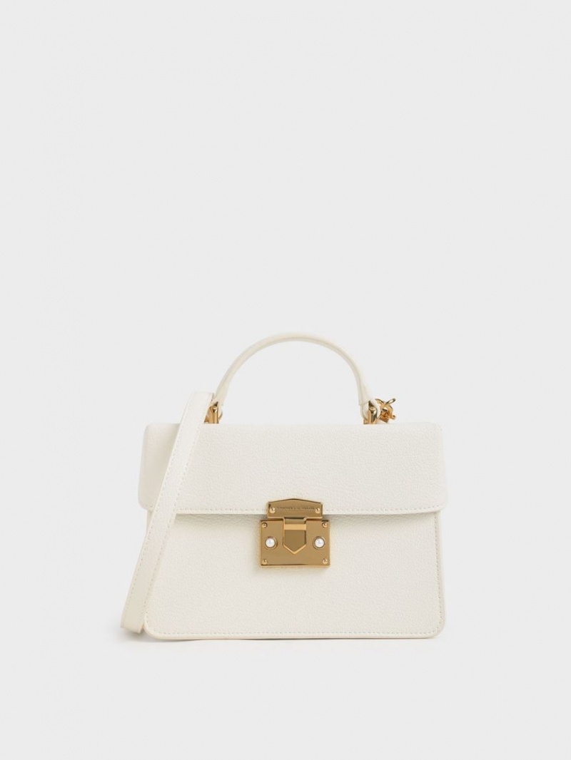 Geanta De Mana Charles & Keith Clasici Push-Lock Top Albi | 540NCEXFB