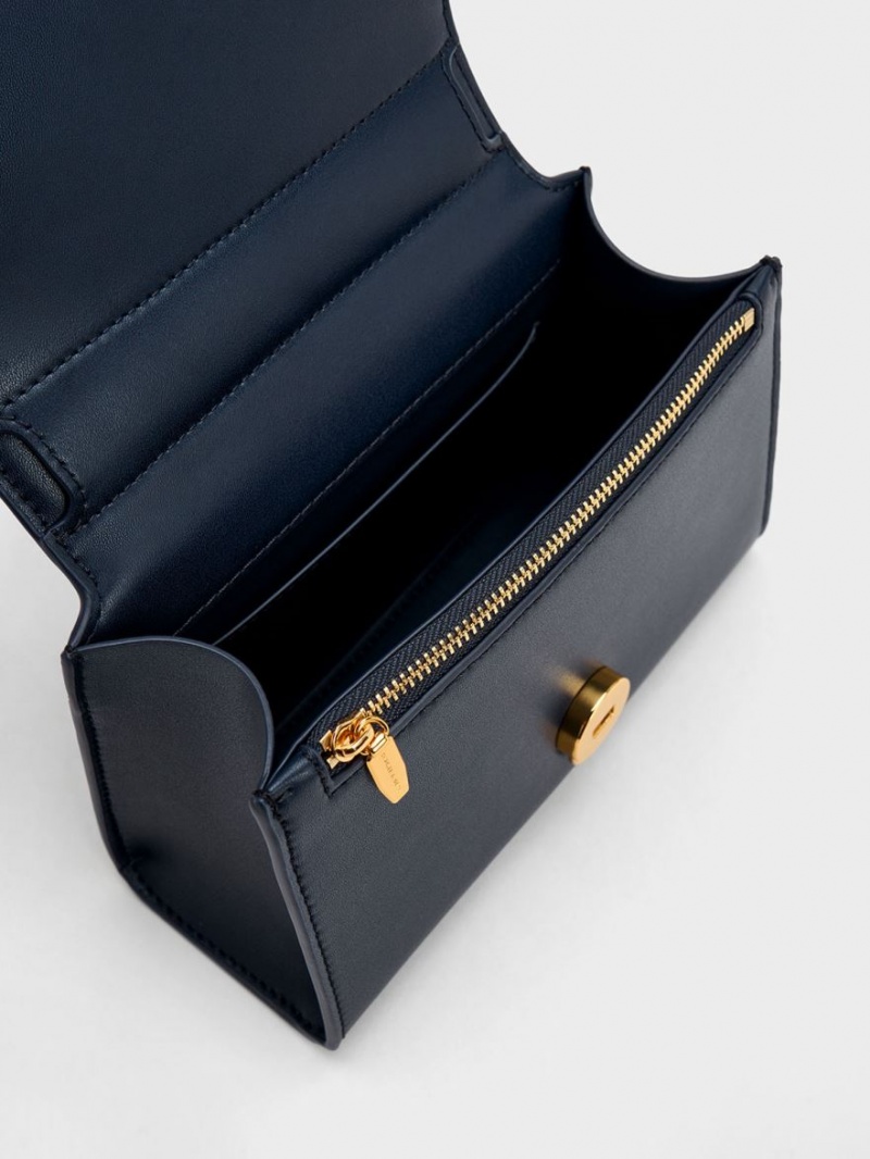 Geanta De Mana Charles & Keith Clover Curved Bleumarin | 694RTPEIW