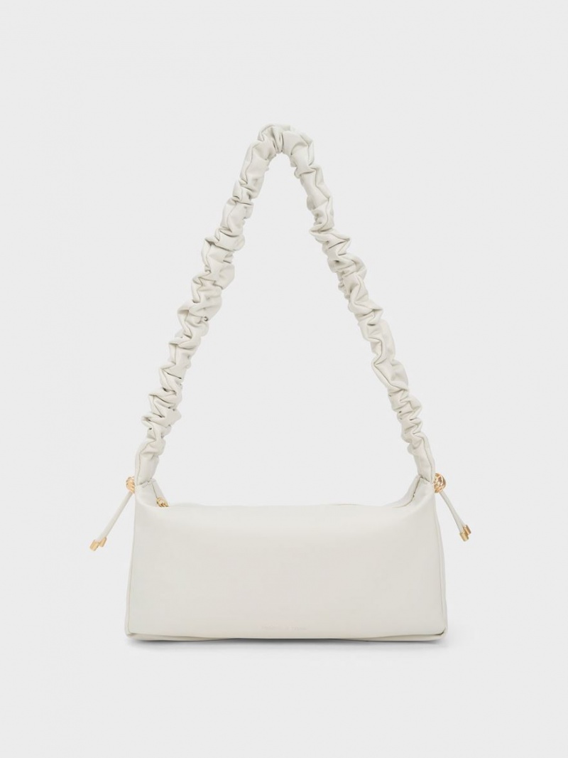 Geanta De Mana Charles & Keith Cosette Ruched Albi | 736GBMAJR