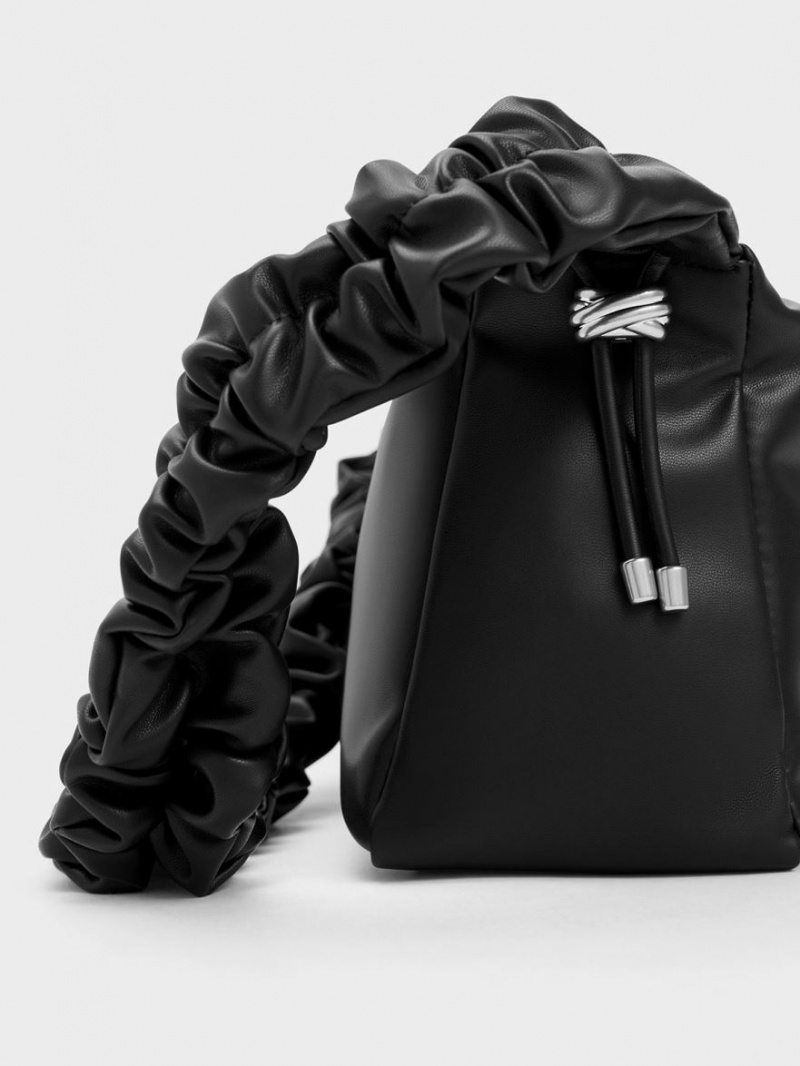 Geanta De Mana Charles & Keith Cosette Ruched Negrii | 236BZOFUT