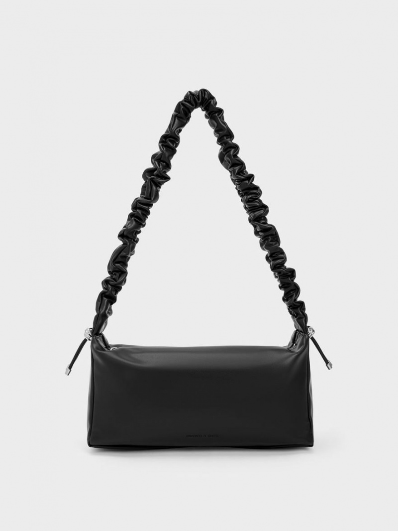 Geanta De Mana Charles & Keith Cosette Ruched Negrii | 236BZOFUT