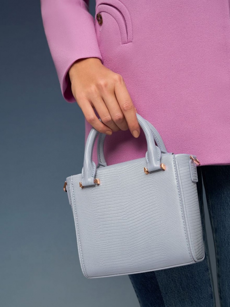 Geanta De Mana Charles & Keith Embossed Top Gri Deschis | 682WPEGHV