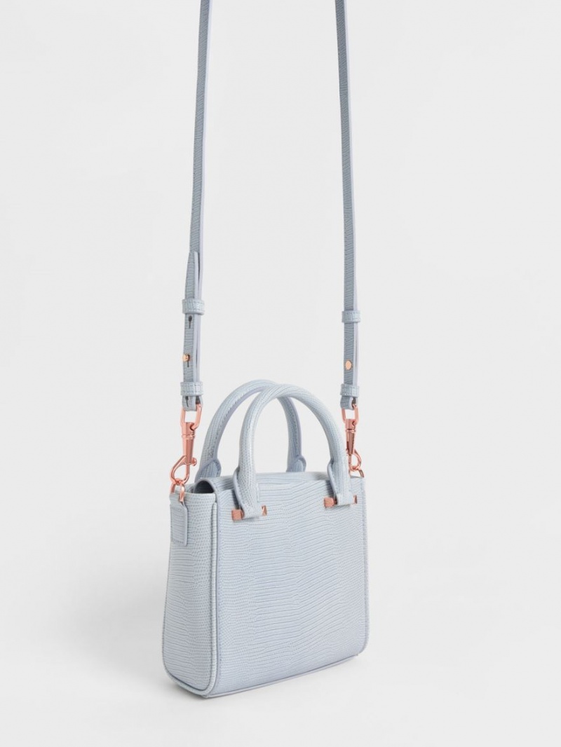 Geanta De Mana Charles & Keith Embossed Top Gri Deschis | 682WPEGHV
