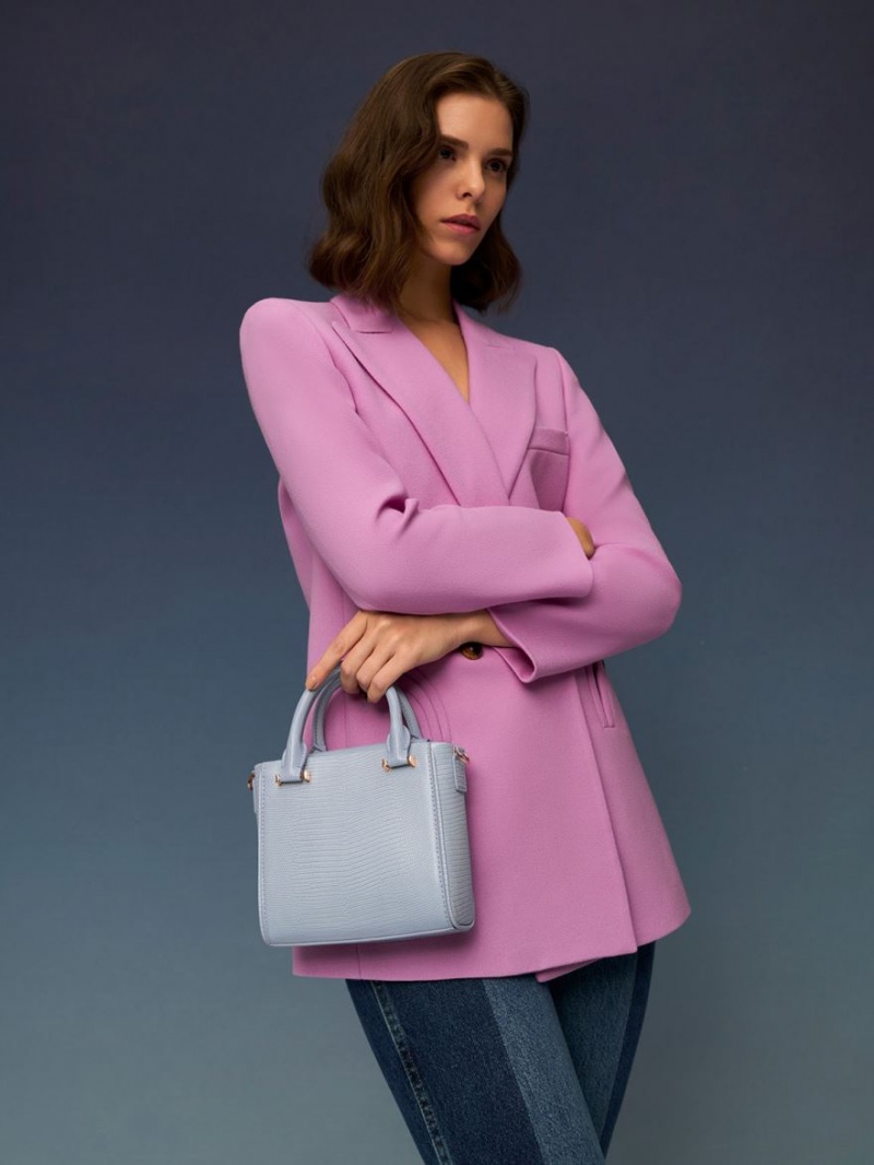 Geanta De Mana Charles & Keith Embossed Top Gri Deschis | 682WPEGHV
