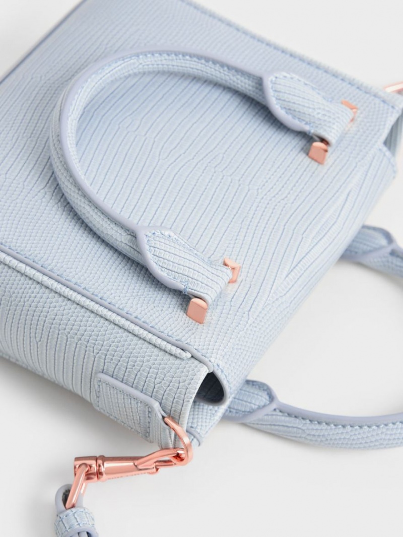 Geanta De Mana Charles & Keith Embossed Top Gri Deschis | 682WPEGHV