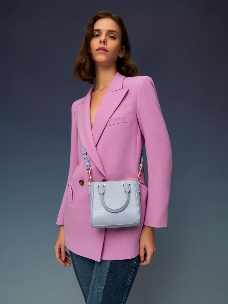 Geanta De Mana Charles & Keith Embossed Top Gri Deschis | 682WPEGHV