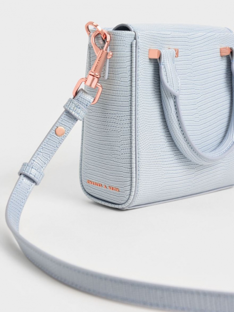 Geanta De Mana Charles & Keith Embossed Top Gri Deschis | 682WPEGHV